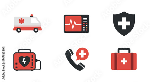 Emergency Medical Service Icon Set Vector