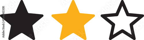 Three stars in different colors and styles yellow star black star white star symbol