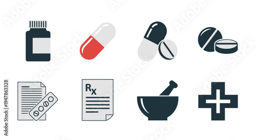 Pharmacy Medicine Icon Set Minimal Vector