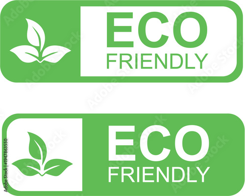 Eco friendly green label with leaf icon simple vector design for sustainability and environmental protection concepts isolated on white background