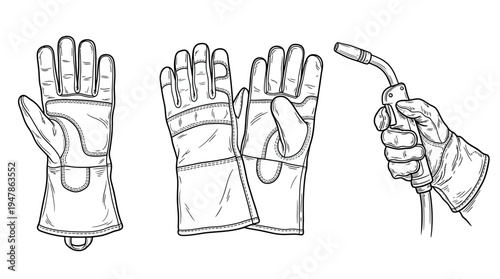 Welding Gloves and Equipment Drawing Set