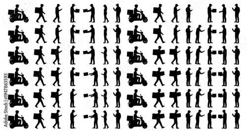 Delivery Scooter Riders Silhouette Set Pack. Editable Vector Illustration. featuring vector, graphic, silhouette, delivery, courier, worker, service, transportation, scooter, moped, motorcycle more.