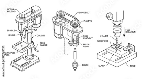 Detailed Diagram of a Benchtop Drill Press