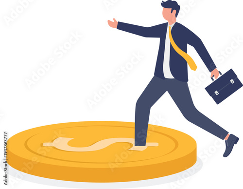 Two men running on gold coin path
