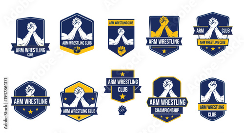 Arm Wrestling Club Logos and Emblems Set - Competition and Strength