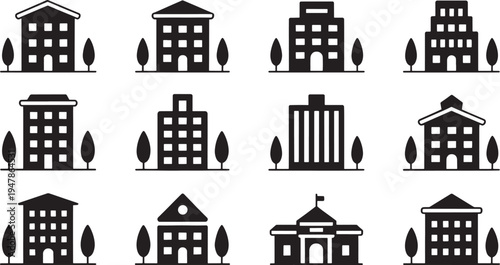 Various black building with trees house office leaf