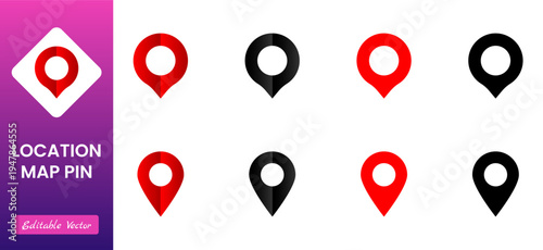 Location, map and navigation pin icon collection with GPS markers, place pointers, position tracking and route symbols, vector outline navigation icons set isolated on transparent background