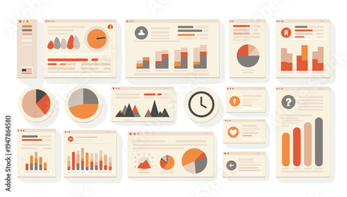 A flat lay composition showcasing charts and graphs. Ideal for illustrating data-driven decisions, financial reports, or business analytics with a cle
