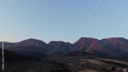 Aerial landscape of Mount Aso volcanic mountains in Kumamoto Kyushu Japan
