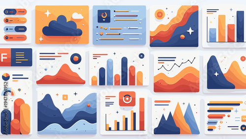 A vibrant and modern illustration featuring colorful data visualizations. Perfect for representing analytics, reports, or concepts of growth and progr