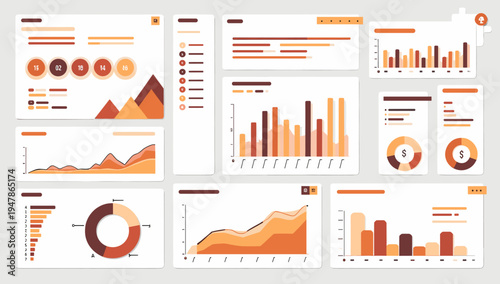A clean, modern illustration featuring various data charts and graphs. Ideal for use in reports, presentations, or website design to represent analyti
