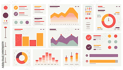 A colorful illustration depicting data charts and graphs, ideal for representing business analytics, market research, or financial reports. It conveys