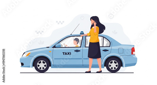 Woman Hailing a Taxi Cab.