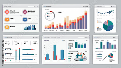 A bright and clean dashboard displaying financial metrics and data visualizations. Ideal for illustrating growth, analysis, and reporting in business 