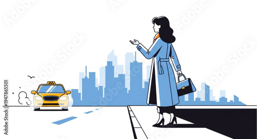 Woman hailing a taxi downtown.