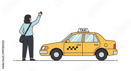 Woman hailing a yellow taxi.