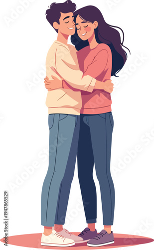 uomo e donna vicini ragazzo e ragazza o moglie e marito vettoriale	che si abbracciano 