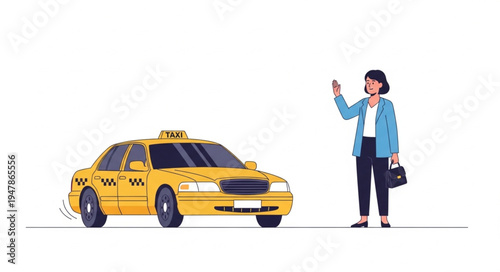 Woman hailing a yellow taxi.