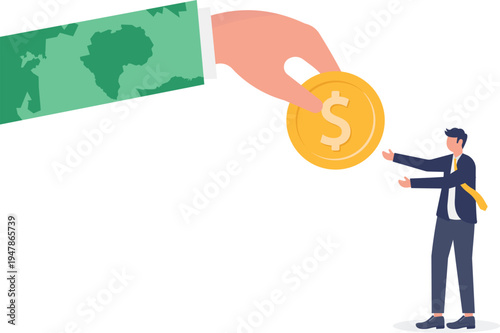 Professional Businessman Receiving Financial Support and Dollar Currency from a Global hand