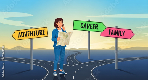 Woman at Life Crossroads Decision.