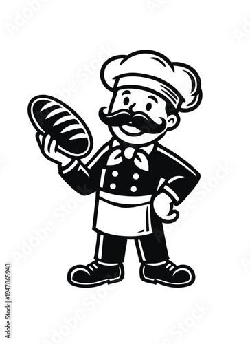 Chef of a Bakery Shop, Mascot Logo, hand-drawn vector illustration