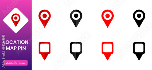 Location, map and navigation pin icon collection with GPS markers, place pointers, position tracking and route symbols, vector outline navigation icons set isolated on transparent background