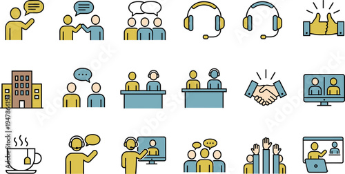 Set of people and communication line icons. customer service symbol, teamwork icon