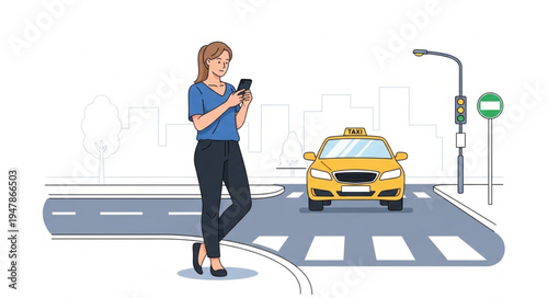 Woman crossing street with phone.
