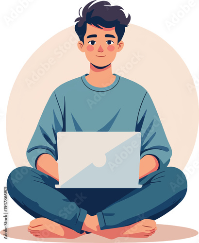 donna o uomo al computer che usa un laptop in ufficio casa al bar vettoriale, portatile	
