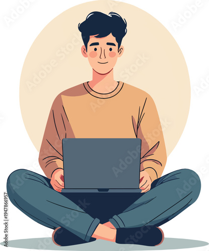 donna o uomo al computer che usa un laptop in ufficio casa al bar vettoriale, portatile	
