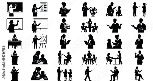 Teachers Classroom Actions Silhouette Set Pack. Editable Vector Illustration. featuring teacher, student, education, silhouette, vector, icon, graphic, design, professional, teaching, classroom more.