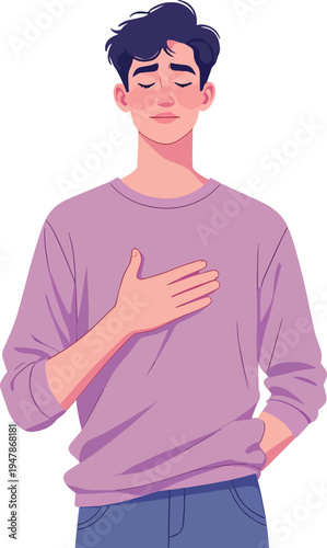 persona uomo o donna con mano sul cuore emozione preoccupazione sentimento illustrazione vettoriale	
