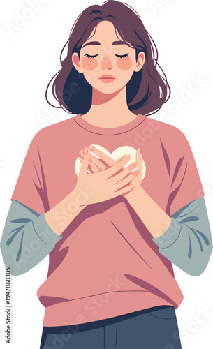 persona uomo o donna con mano sul cuore emozione preoccupazione sentimento illustrazione vettoriale	
