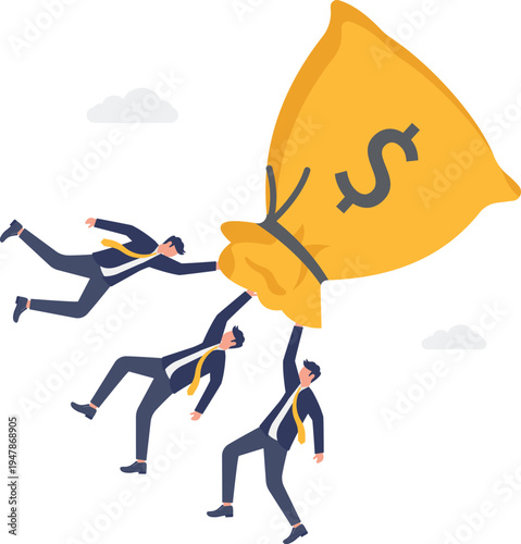 Professional Team Struggling to Catch and Support a Heavy Bag of Financial Money