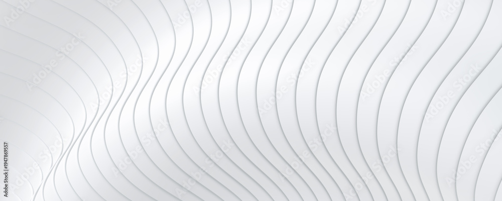 Obraz premium White striped background with lines pattern, abstract white gray waves banner, 3D illustration.