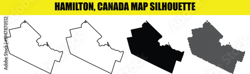 Hamilton canada map silhouette set city borders outline black shape isolated on transparent background geography