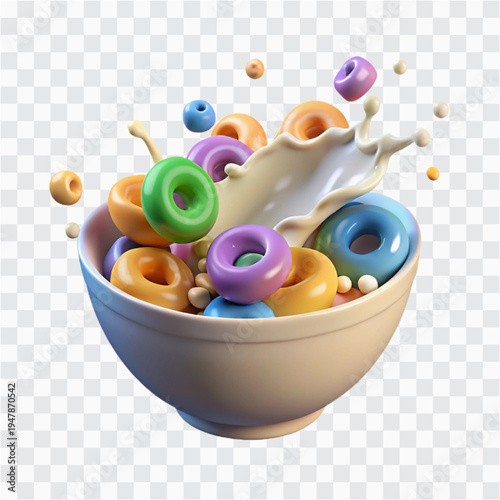 3D Cereal Explosion | Milk Wave Splash, Breakfast Icon