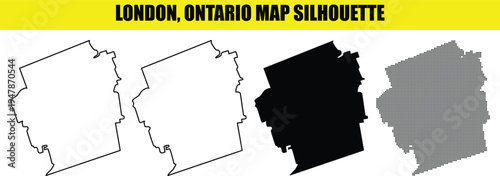 London ontario map silhouette set city borders outline black shape isolated on transparent background geography