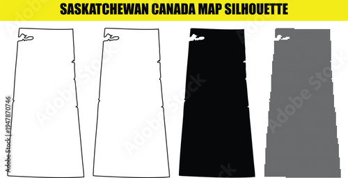 Saskatchewan canada map silhouette set province borders outline black shape isolated on transparent background