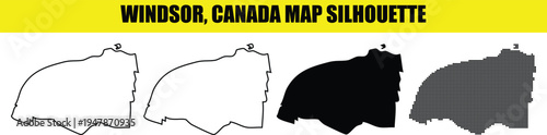 Windsor canada map silhouette vector set including outline solid black and dotted versions on transparent background