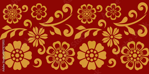 Golden floral pattern on a deep red background a decorative design