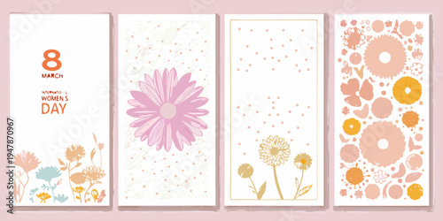International women s day themed floral designs in rectangular panels