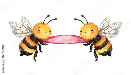 Cute yellow bee flying near a flower isolated on a white background cartoon vector illustration