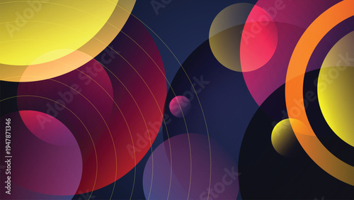 Abstract circle composition features overlapping with colorful gradient in various colors. Modern abstract circle background