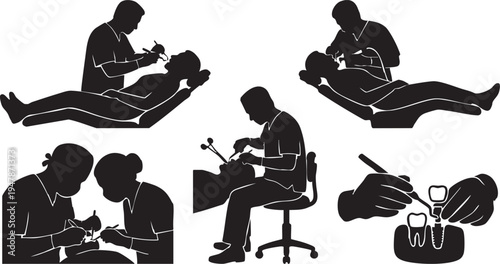 Dental Implant Surgery Vector Silhouettes Set - Dental Icons Collection