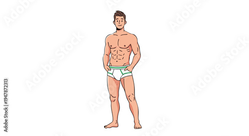 Man wearing white briefs standing confidently.