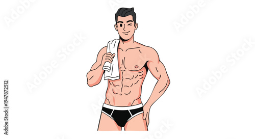 Muscular man in black underwear.