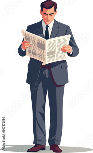 uomo che legge il giornale di carta cartaceo vettoriale	
