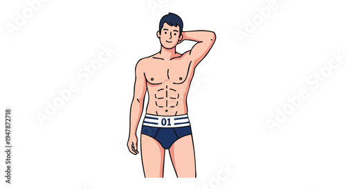 Young man in underwear posing confidently.