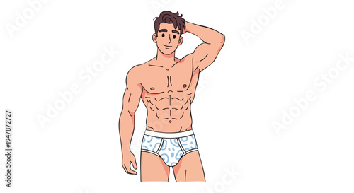 Young man in white underwear posing.